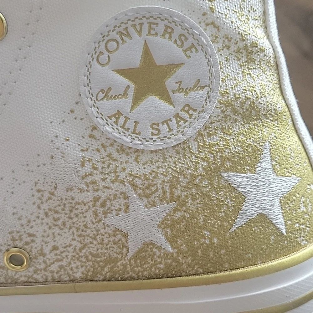 Converse White and Gold High-Top Sneakers Classic Style Size 7.5 Women